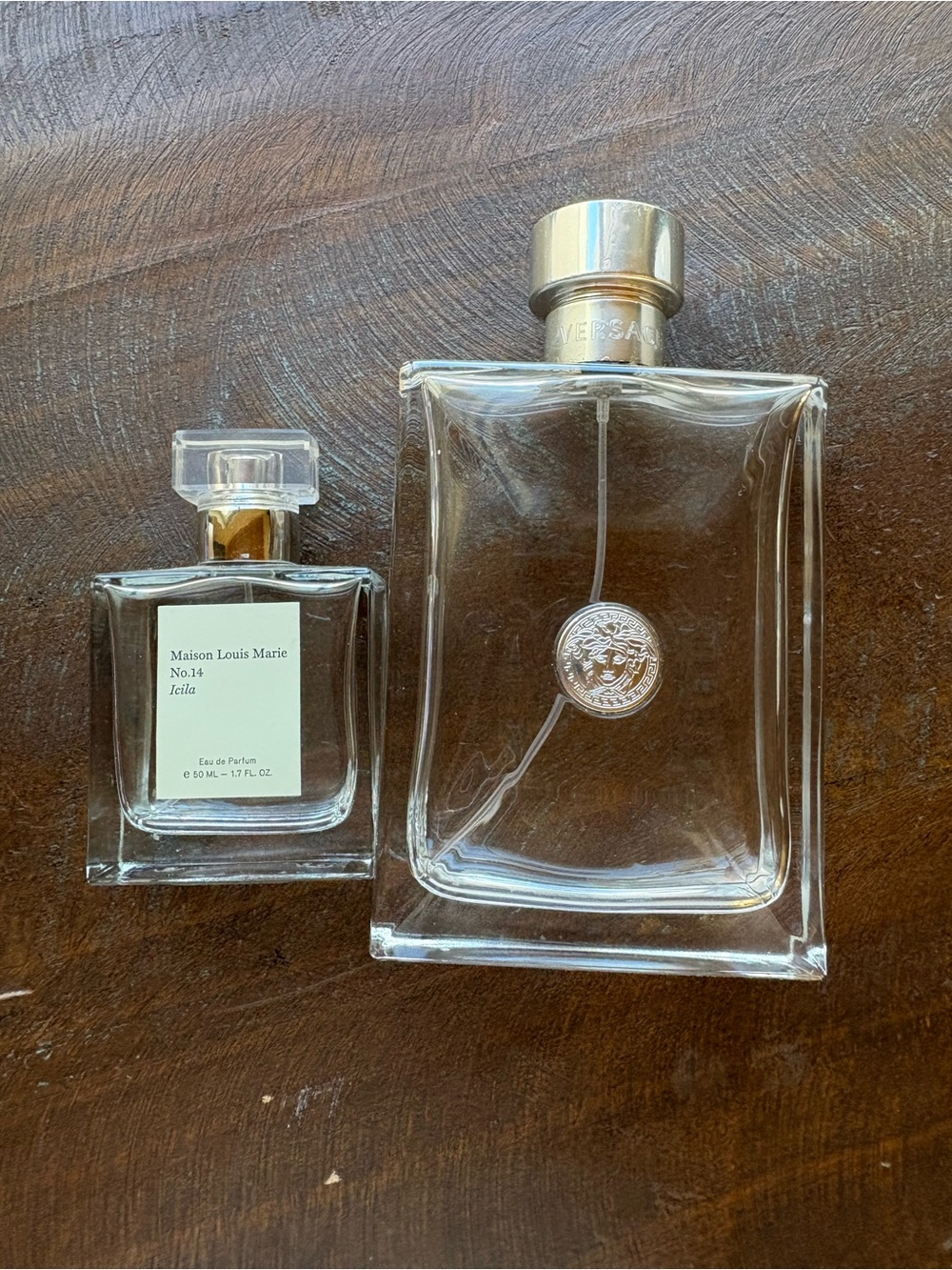 Versace Empty Clear Glass Fragrance Bottle with Gold Accents